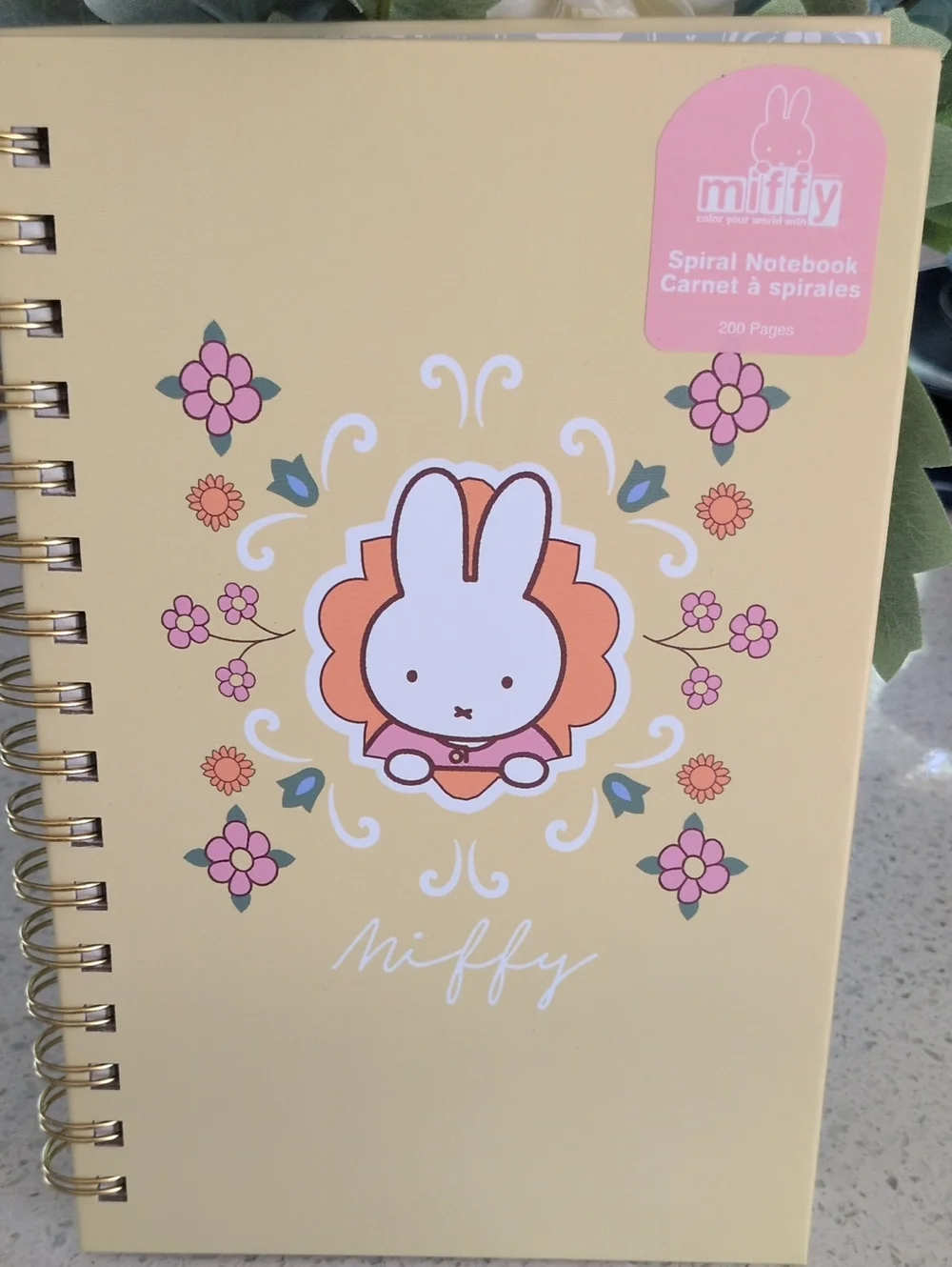 MIFFY Yellow Spiral Notebook with Pink and Orange Floral Motif